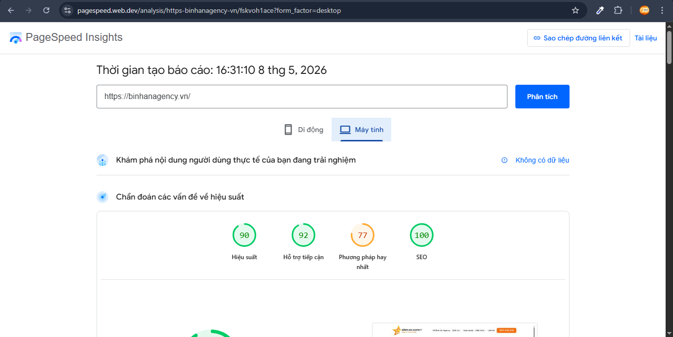 điểm pagespeed website